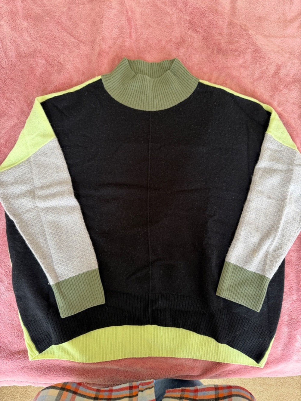 Lisa Todd Cashmere Black, Olive & Light Gray Mick Neck Sweater Size L